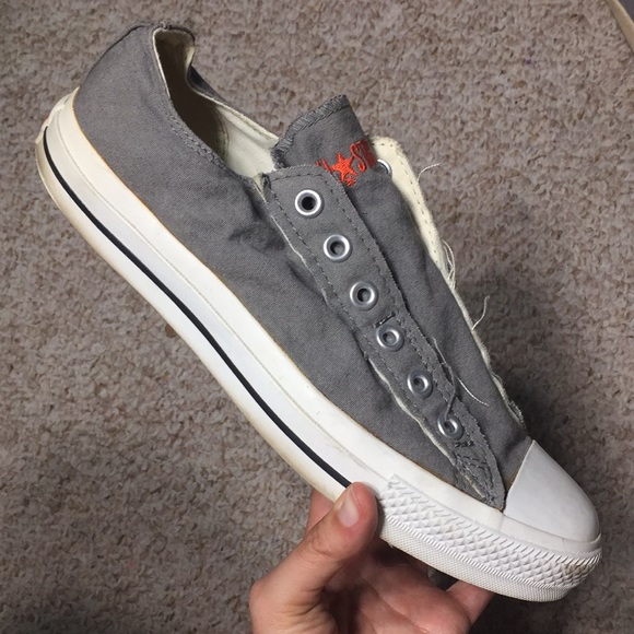 Converse Shoes | Mens Lace-Less Low Top Converse All-Star | Color: Gray/Orange | Size: 7.5 | Ladytata11's Closet